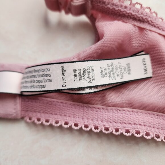 VICTORIA'S SECRET Dream Angels Lace Velvet Push Up Bra Pink 34D Y2K soft girl - Picture 8 of 9